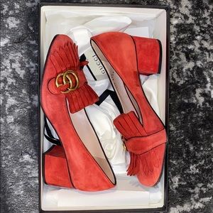 Gucci Marmont GG Fringe Red Suede Loafer Size 37.5